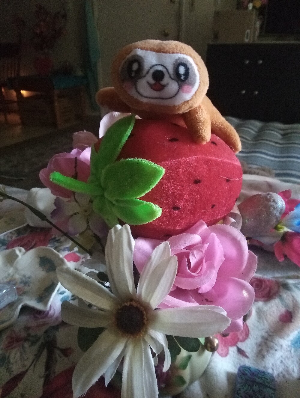 🦥Plush Sloth On Strawberry  Red & Brown